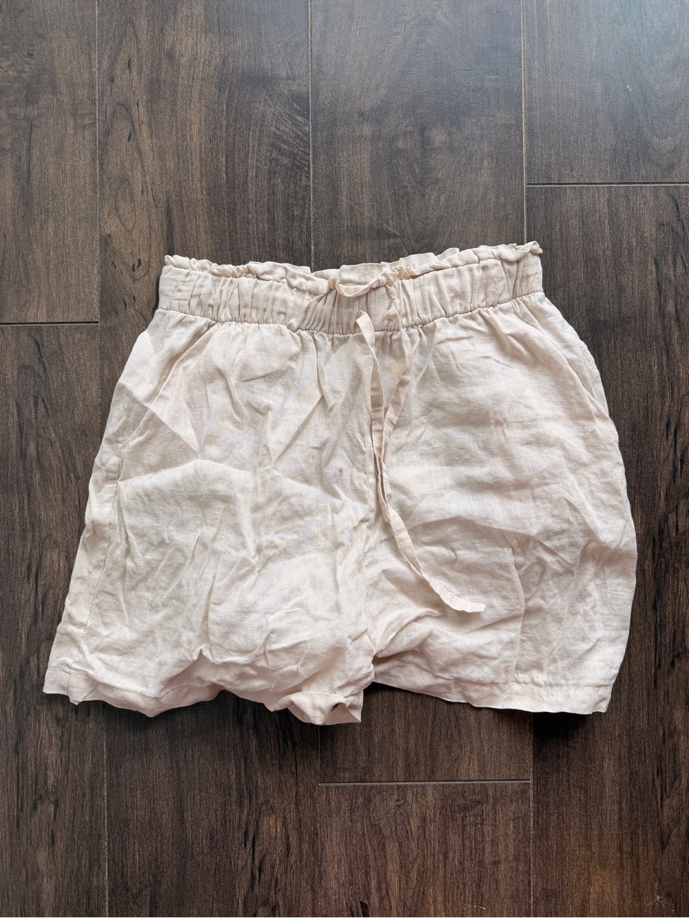 Women's Casual Drawstring Linen Shorts - Light Blush